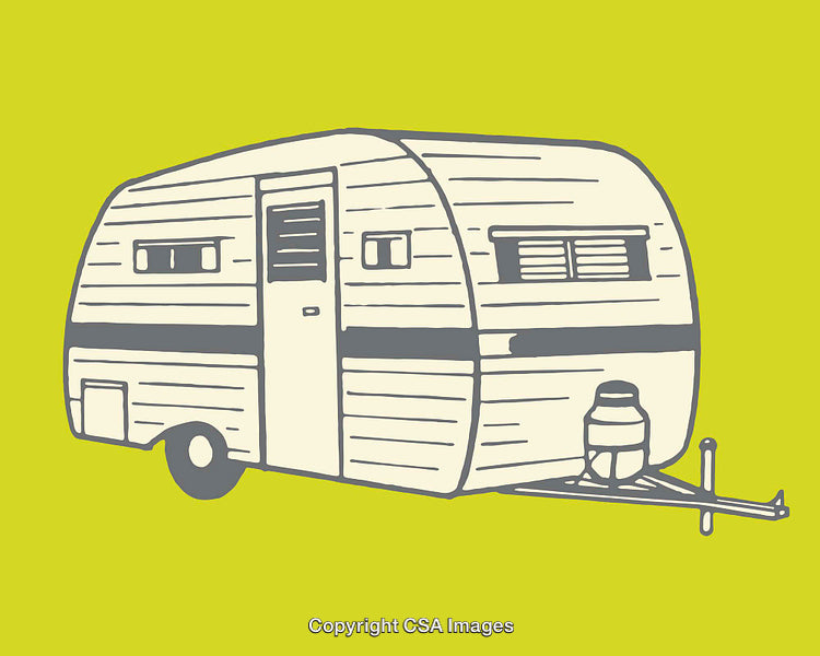 Vintage Camper Line Art Illustration on Yellow Background