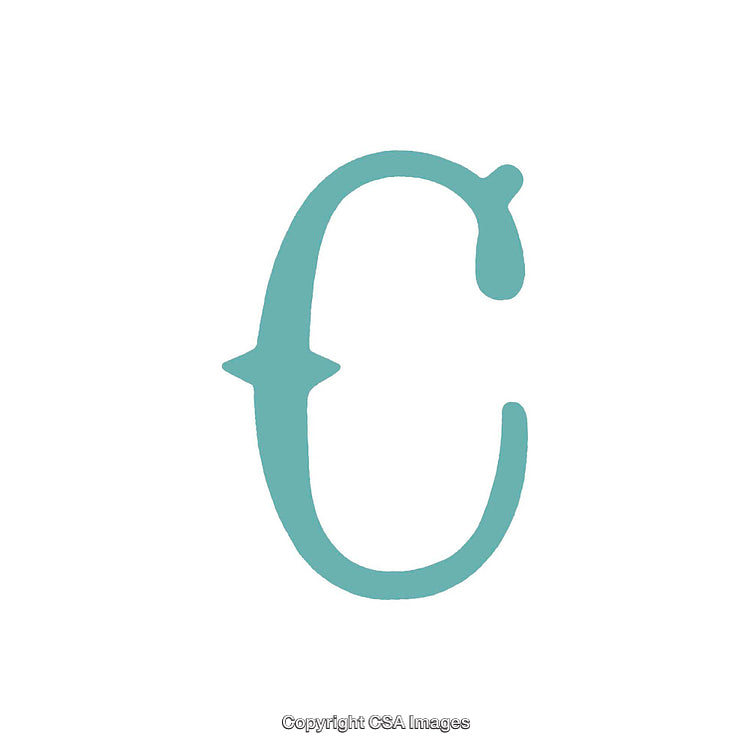 Stylized Letter C in Light Teal on a White Background