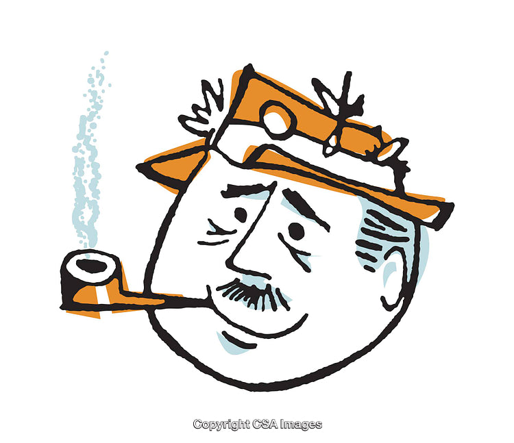 Whimsical Illustration of a Man with Pipe and Decorative Hat