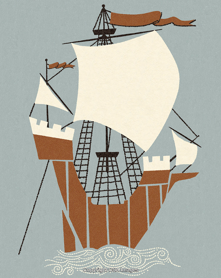 Creative Illustration of a Ship With Sails and Castle-Like Design