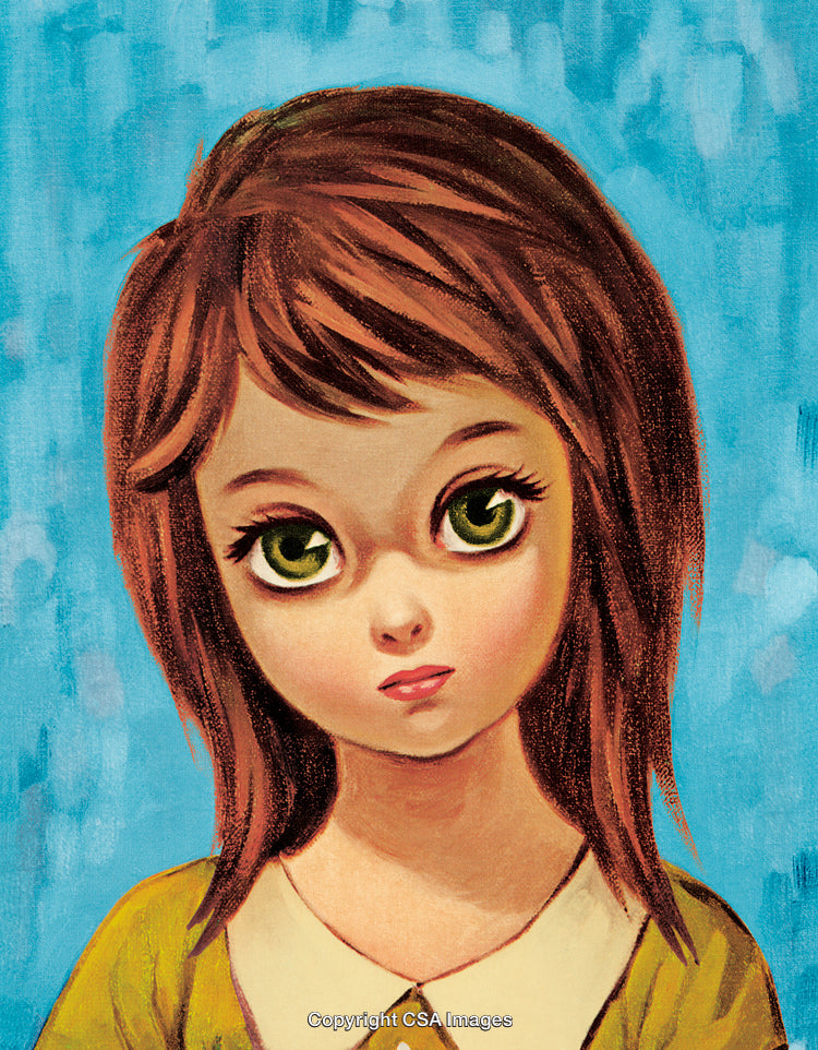 Illustration of a Young Girl With Big Eyes and Emotional Expression