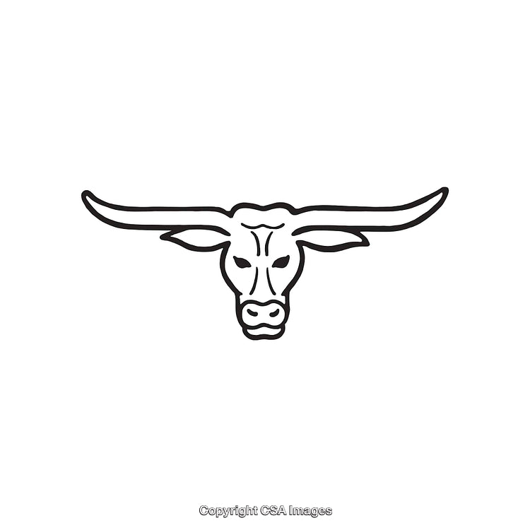 Black and White Longhorn Head Line Art Illustration with Minimalist Style