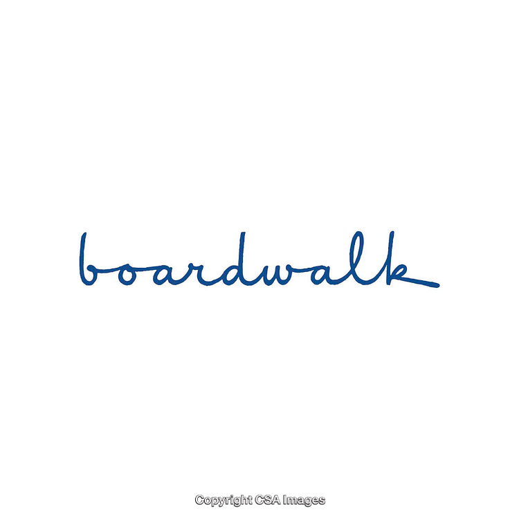 Handwritten Text Boardwalk in Blue on White Background