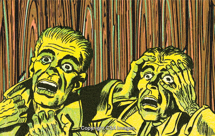 Retro Comic Illustration of Frantic Surprised Expressions