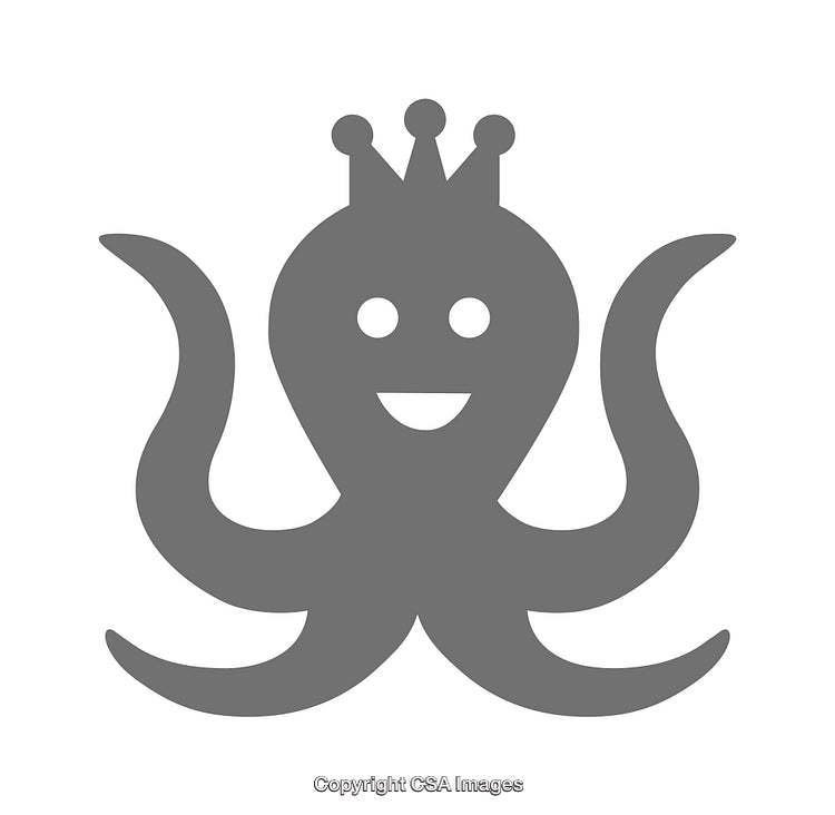 Cute Smiling Octopus Icon with a Crown on a White Background