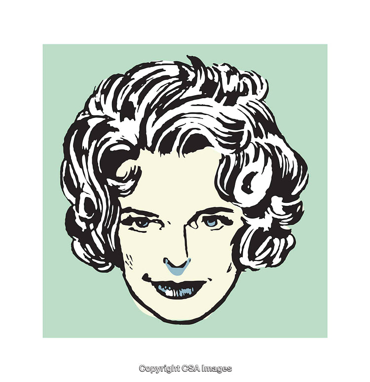 Retro Style Illustration of A Woman's Face With Curly Hair
