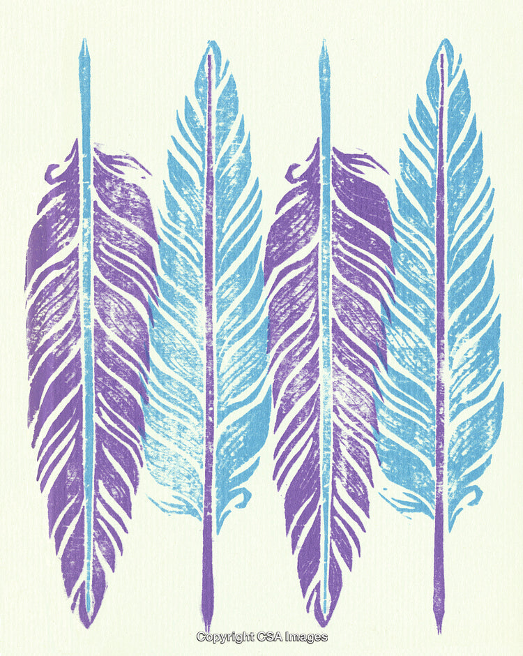 Vibrant Blue and Purple Feather Illustration on Light Background