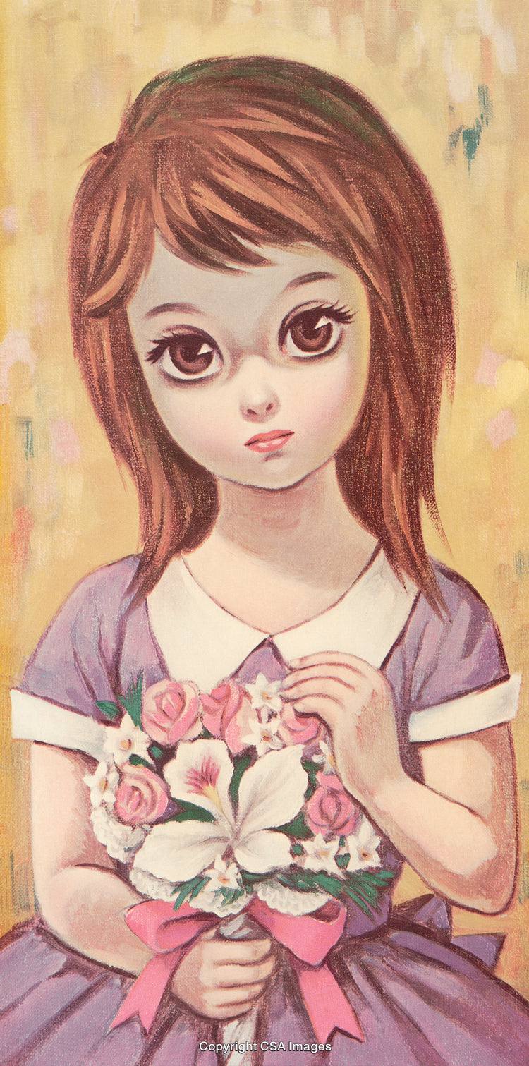 Portrait of a Young Girl in a Dress Holding a Flower Bouquet