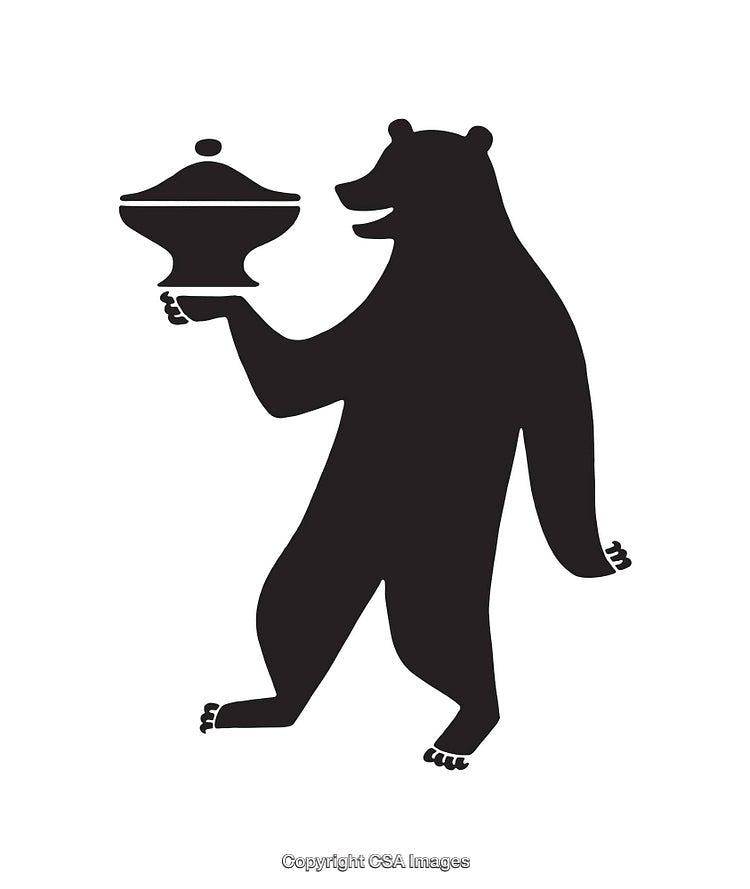 Black and White Bear Line Art Holding Covered Bowl Illustration