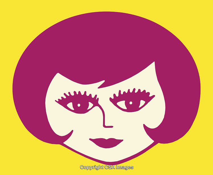 Retro Style Female Portrait in Bold Colors on Yellow Background