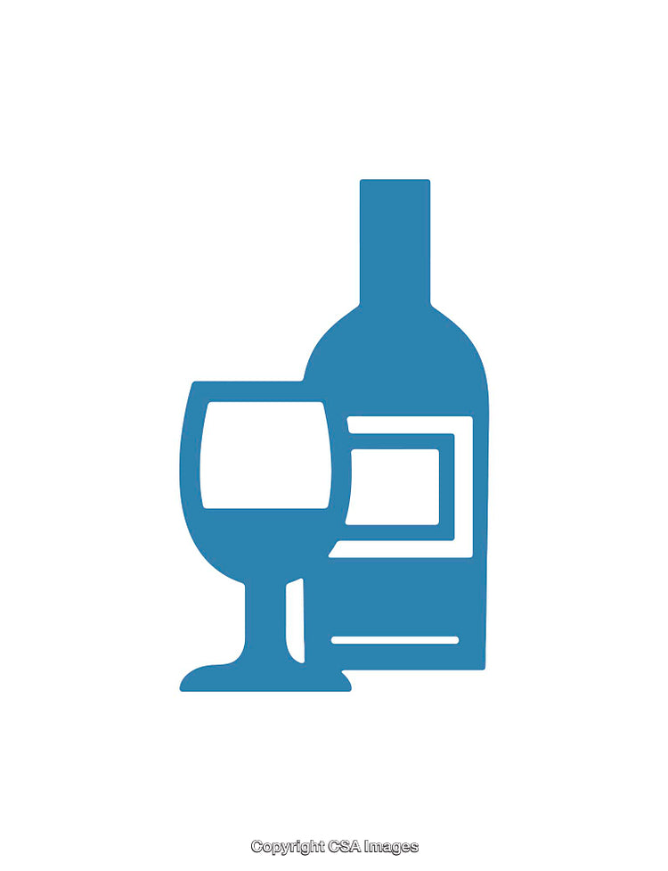 Blue Wine Bottle and Glass Symbol Isolated on White Background