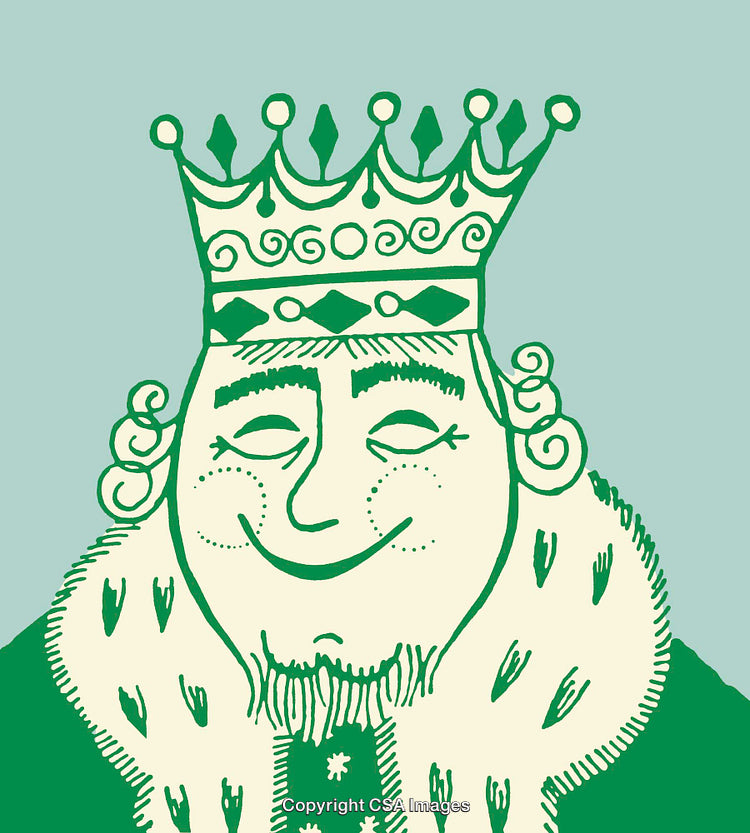 Green Line Art Illustration of a Crowned King in Regal Attire