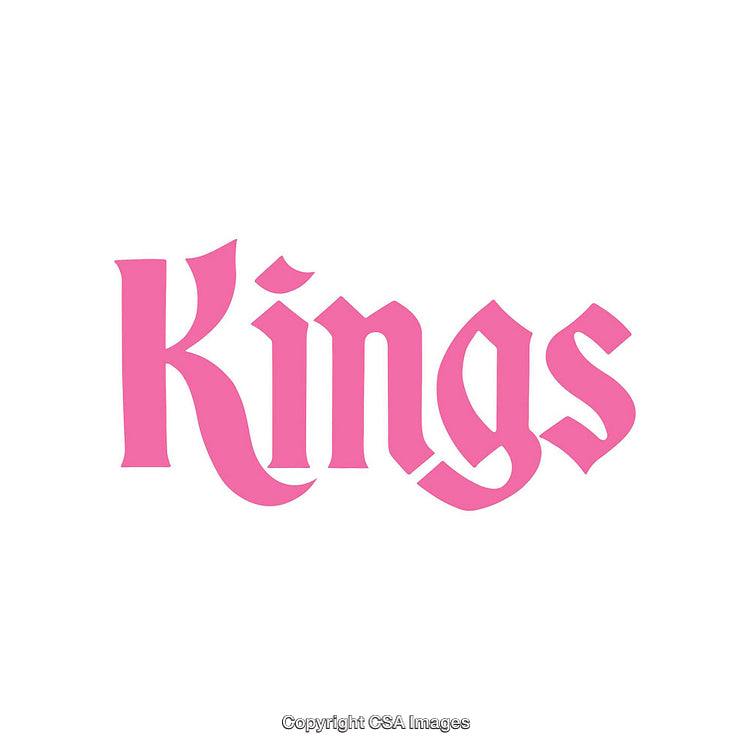 Pink Gothic Style Typography Spelling the Word Kings on White Background