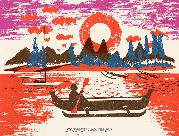 Scenic Canoeing in Nature with Vibrant Colors and Artistic Touch