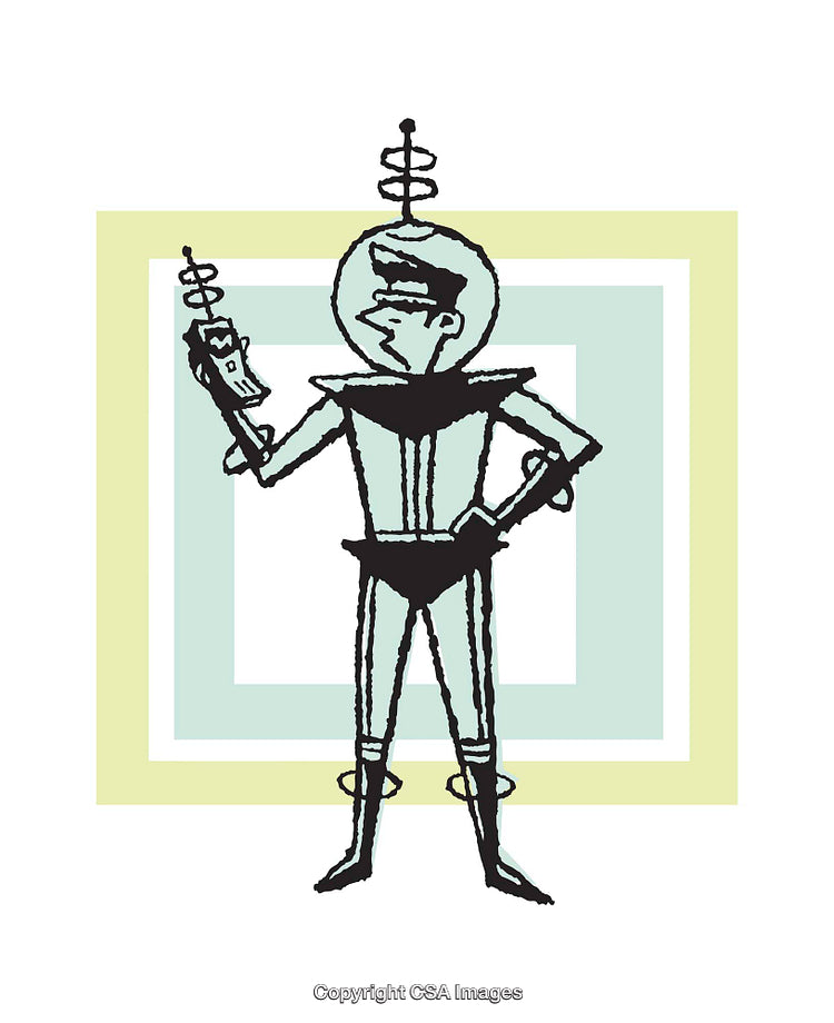 Colorful Retro Custom Illustration of a Futuristic Space Explorer with Helmet