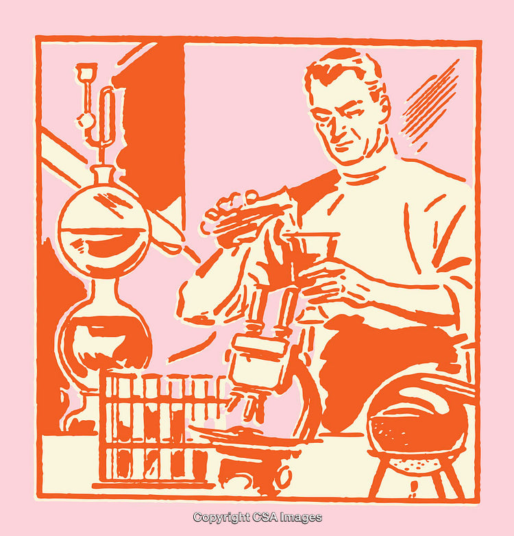 Retro Color Illustration of a Chemist in a Laboratory Setting