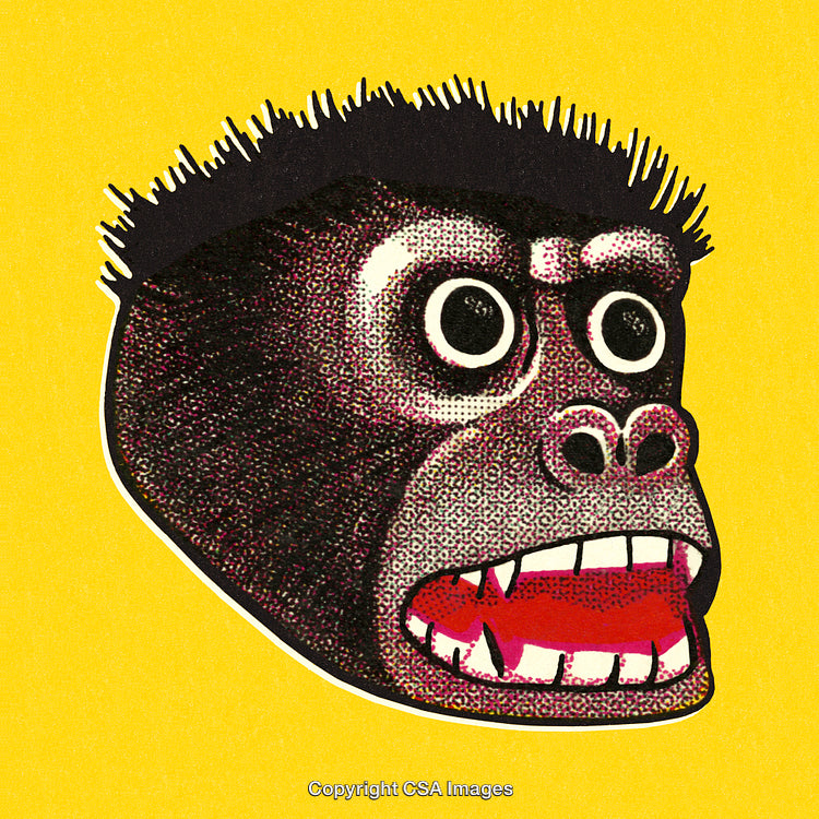 Illustration of a Vibrant Gorilla Head on a Bright Yellow Background
