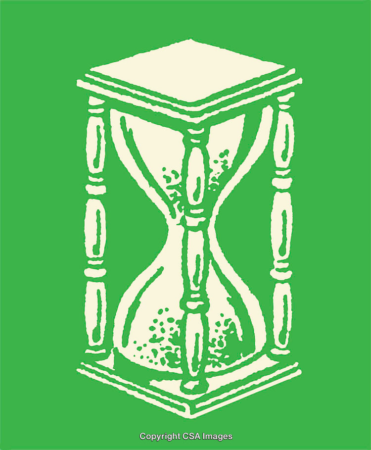Vintage Hourglass Illustration Depicting Time Concepts in Green and Beige Colors