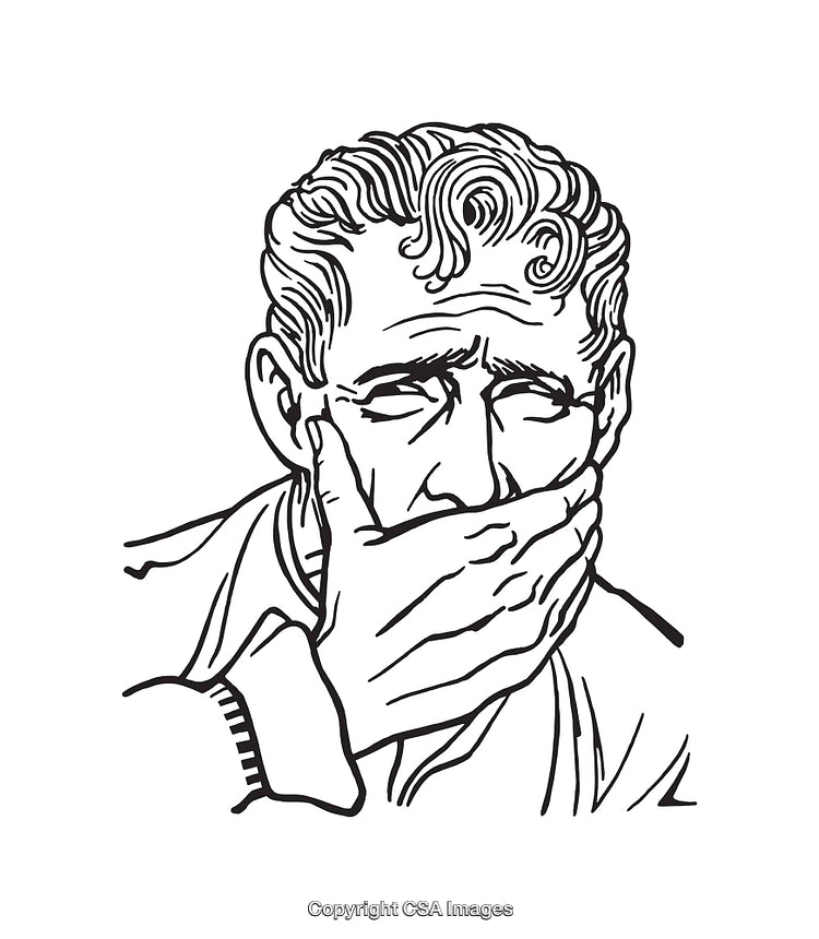 Black and White Line Art of a Thoughtful Man
