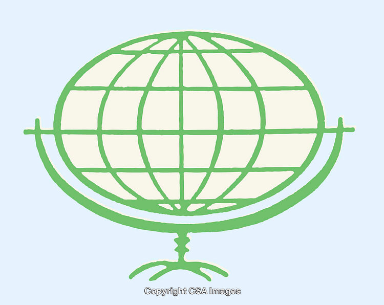 Green and Cream Globe Illustration on Light Blue Background