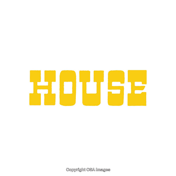 Bold Yellow Block Text Reading 'House' on White Background