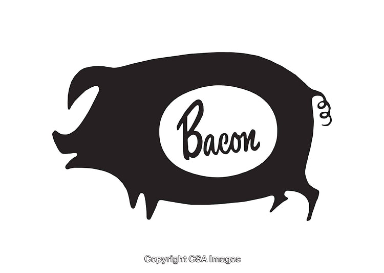 Black and White Pig-Shape Illustration Highlighting Bacon