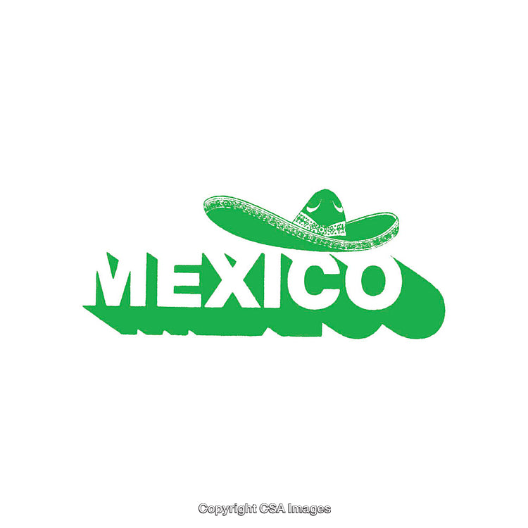 Green Mexico Text with Sombrero Icon in Unique Font Style