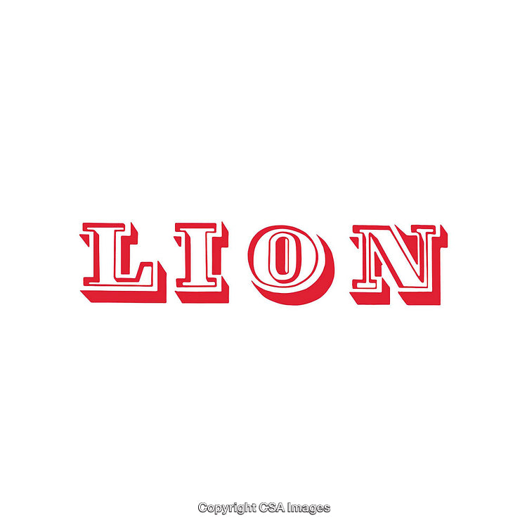 Red Stylized Text Reading 'Lion' in Bold Lettering Design