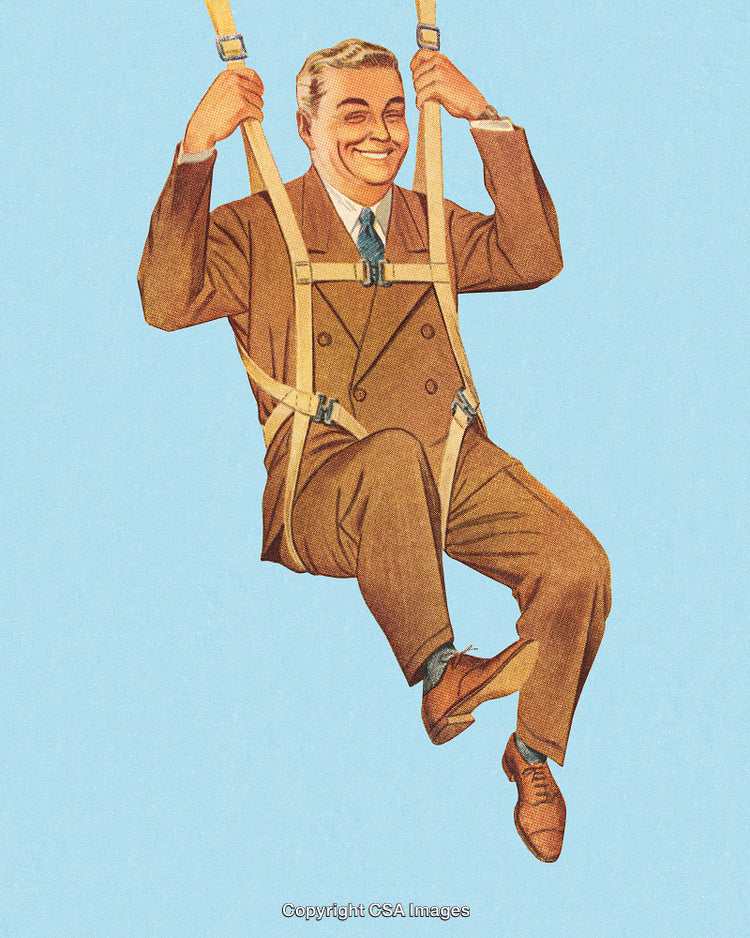Retro Illustration of a Smiling Man in a Parachute Harness