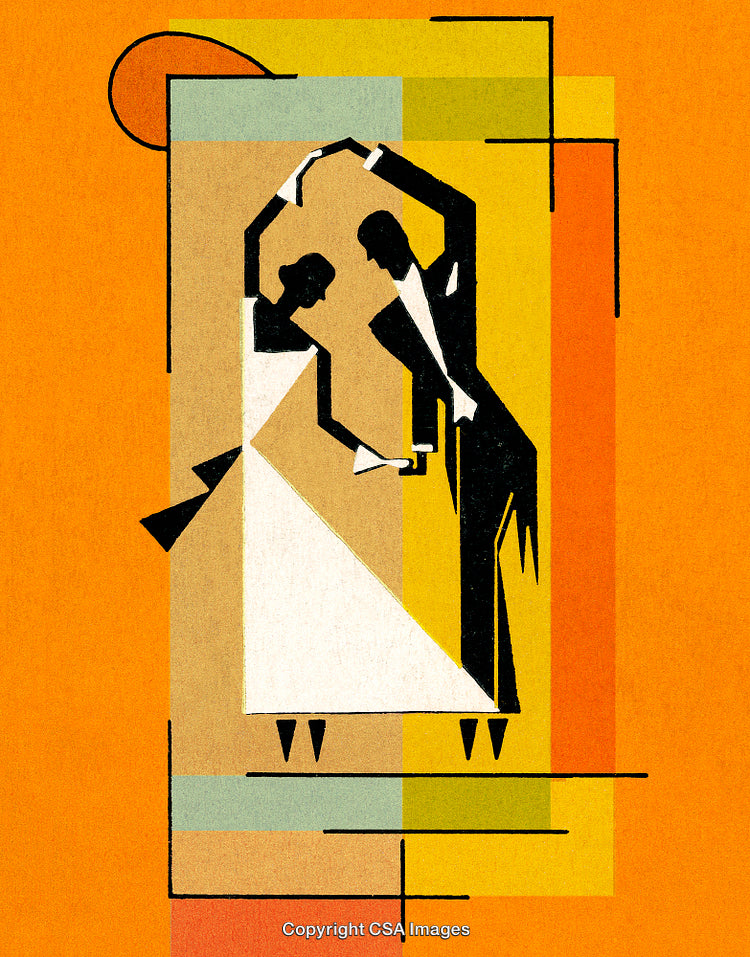 Abstract Geometric Illustration of a Dancing Couple in Vibrant Colors