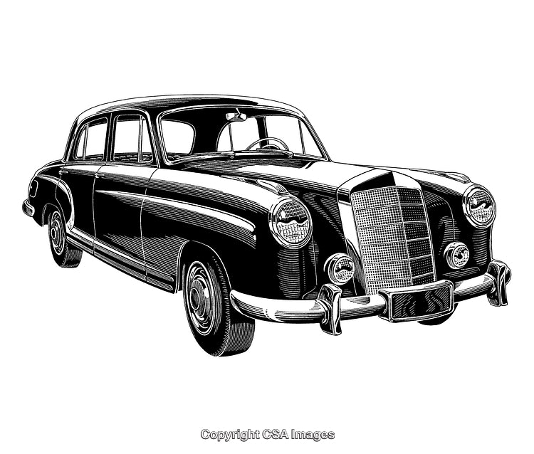 Black and White Engraved Classic Luxury Car Illustration