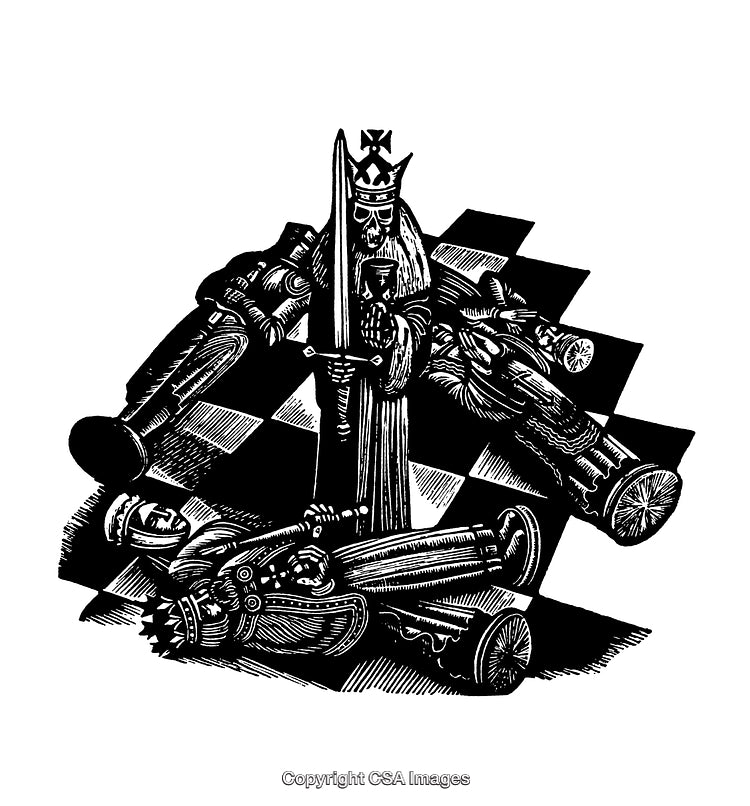 King Chess Piece Dominating Opponents on a Board in Black and White