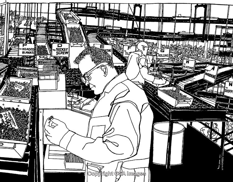 Industrial Workers Inspecting Manufactured Parts in a Factory Environment
