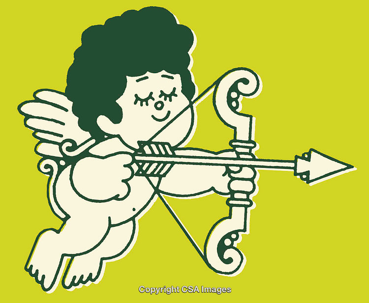 Cute Cupid Illustration with Bow and Arrow on Bright Green Background