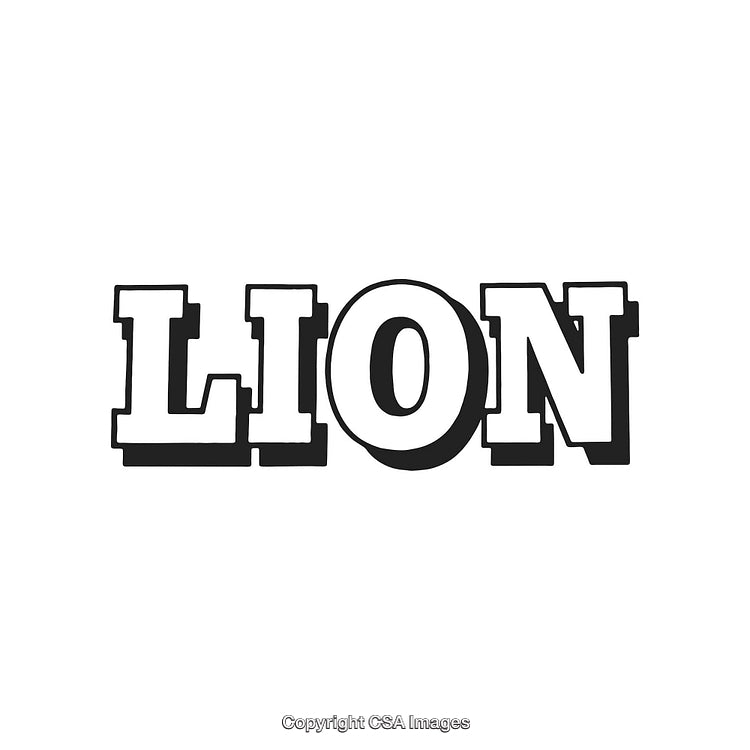 Bold Graphic Design Text Depicting the Word 'Lion' in Black and White Style