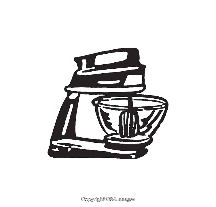 Black and White Line Art Illustration of a Kitchen Mixer