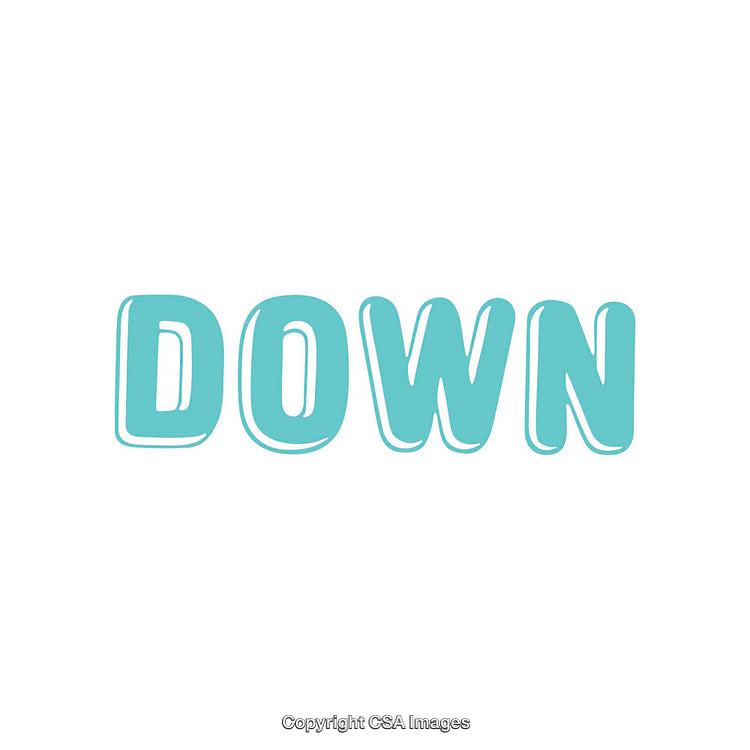 Blue Text Illustration Depicting the Word Down in a Minimalist Style
