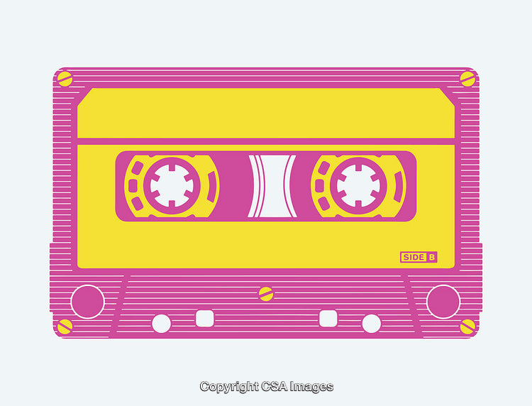 Retro Line Art of Vibrant Audio Cassette Tape Illustration