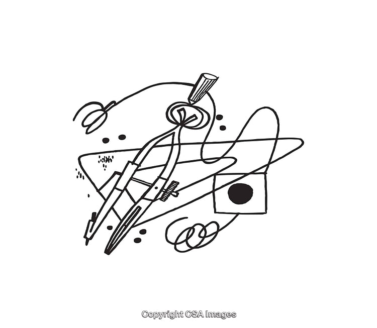 Abstract Black And White Geometric Line Art with Compass Shapes and Patterns
