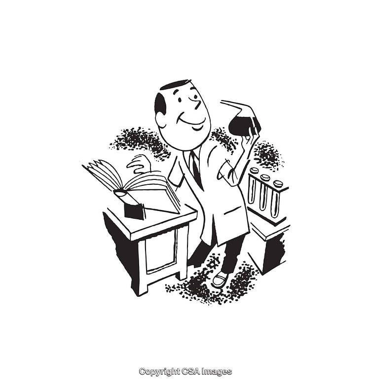 Retro Black and White Illustration of a Scientist in a Laboratory
