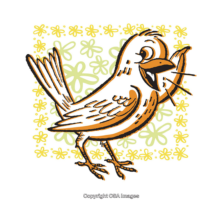 Colorful Illustration of a Singing Bird on a Floral Background