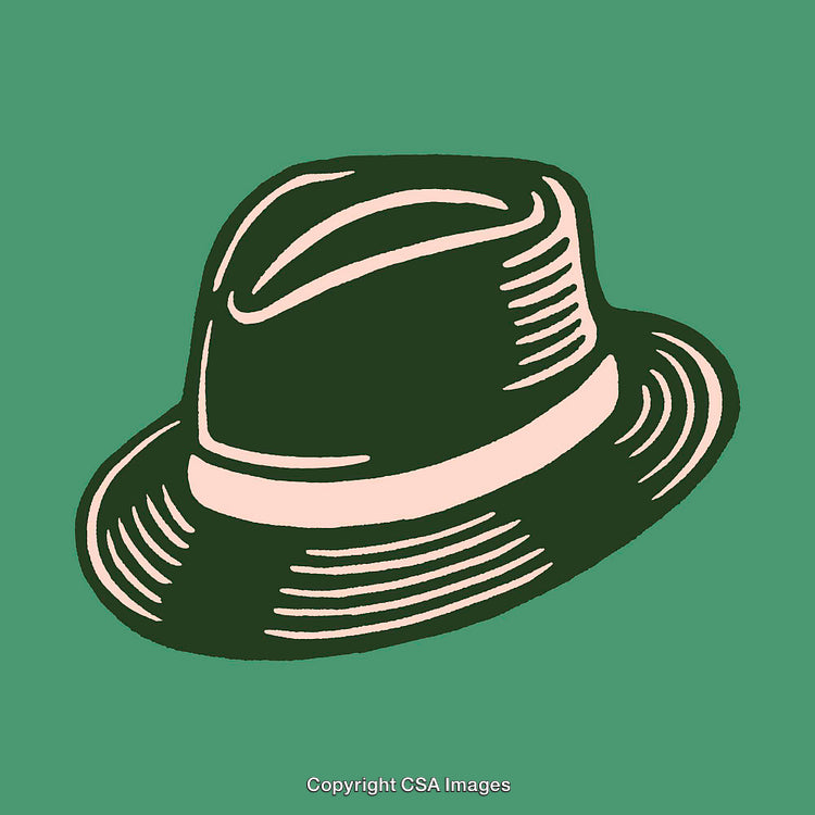 Vintage Fedora Hat Illustration on a Solid Green Background