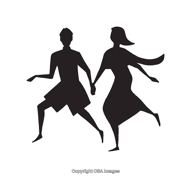 Silhouette Illustration of a Man and Woman Running Together