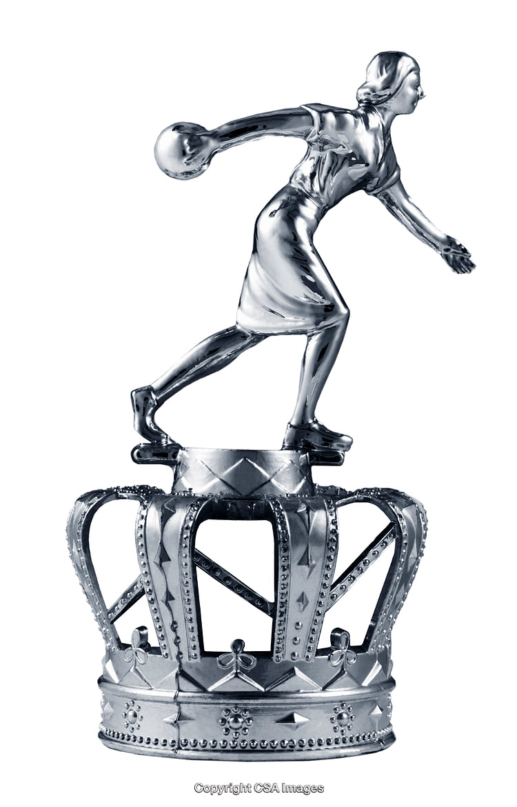 Silver Crown Trophy Featuring a Classic Bowling Figurine in Motion