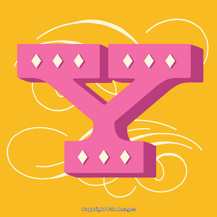 Pink Letter Y with Decorative Design on Yellow Background