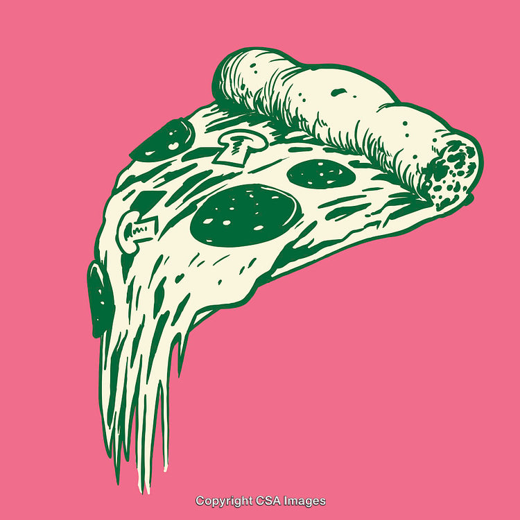 Colorful Line Art of a Pizza Slice with a Pink Background
