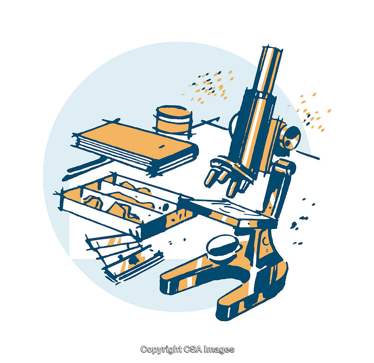 Colorful Illustration of Microscope with Books and Laboratory Items