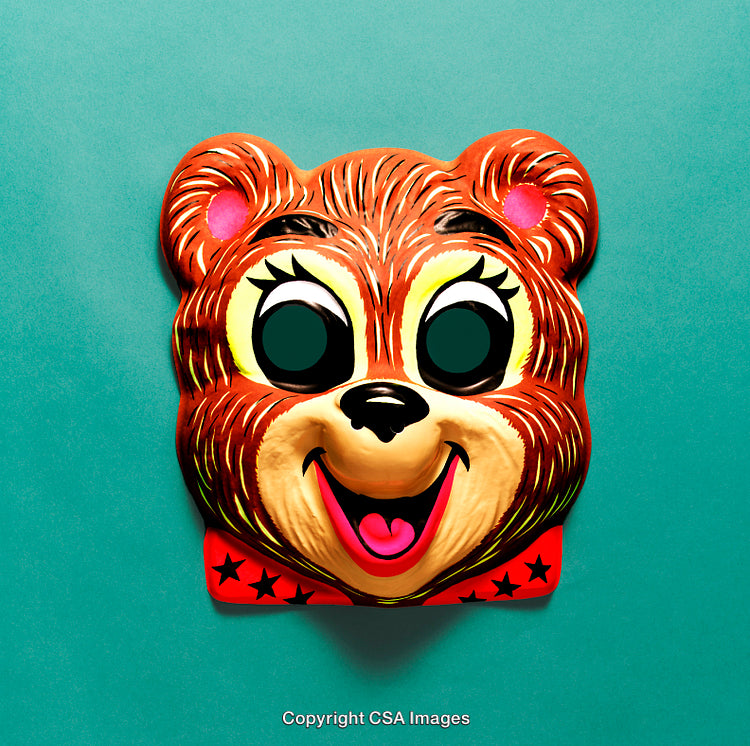 Vintage Animal Mask on Teal Background with Bold Graphic Design