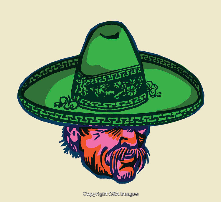 Colorful Line Art of a Face with a Decorative Green Sombrero Hat