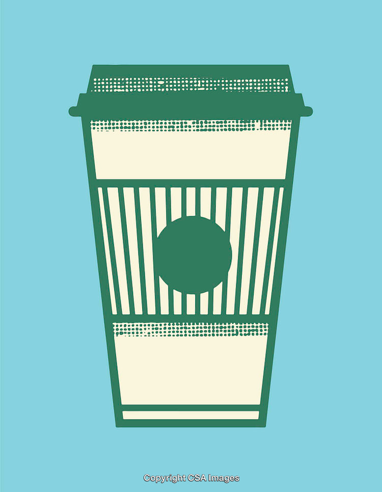 Minimalist Illustration of a Takeaway Coffee Cup on Blue Background